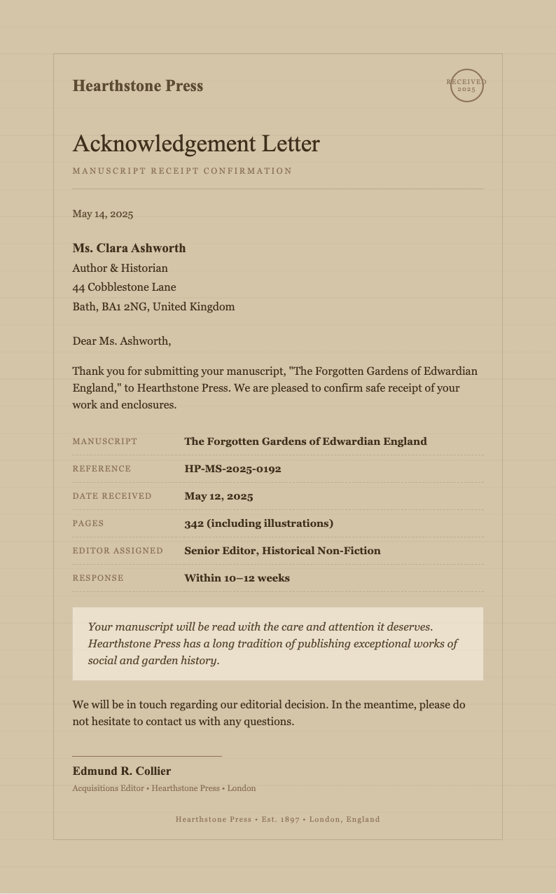 Paper texture acknowledgement letter